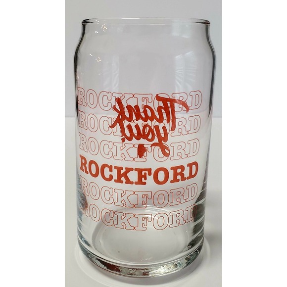 Rockford IL Other - ROCKFORD IL Beer Pint Class Thank You Back State Logo Clear/Orange Breweriana